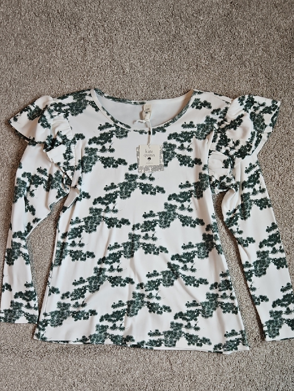 Kate Quinn Women’s Top Large NWT Cotton Long Sleeve Green Floral